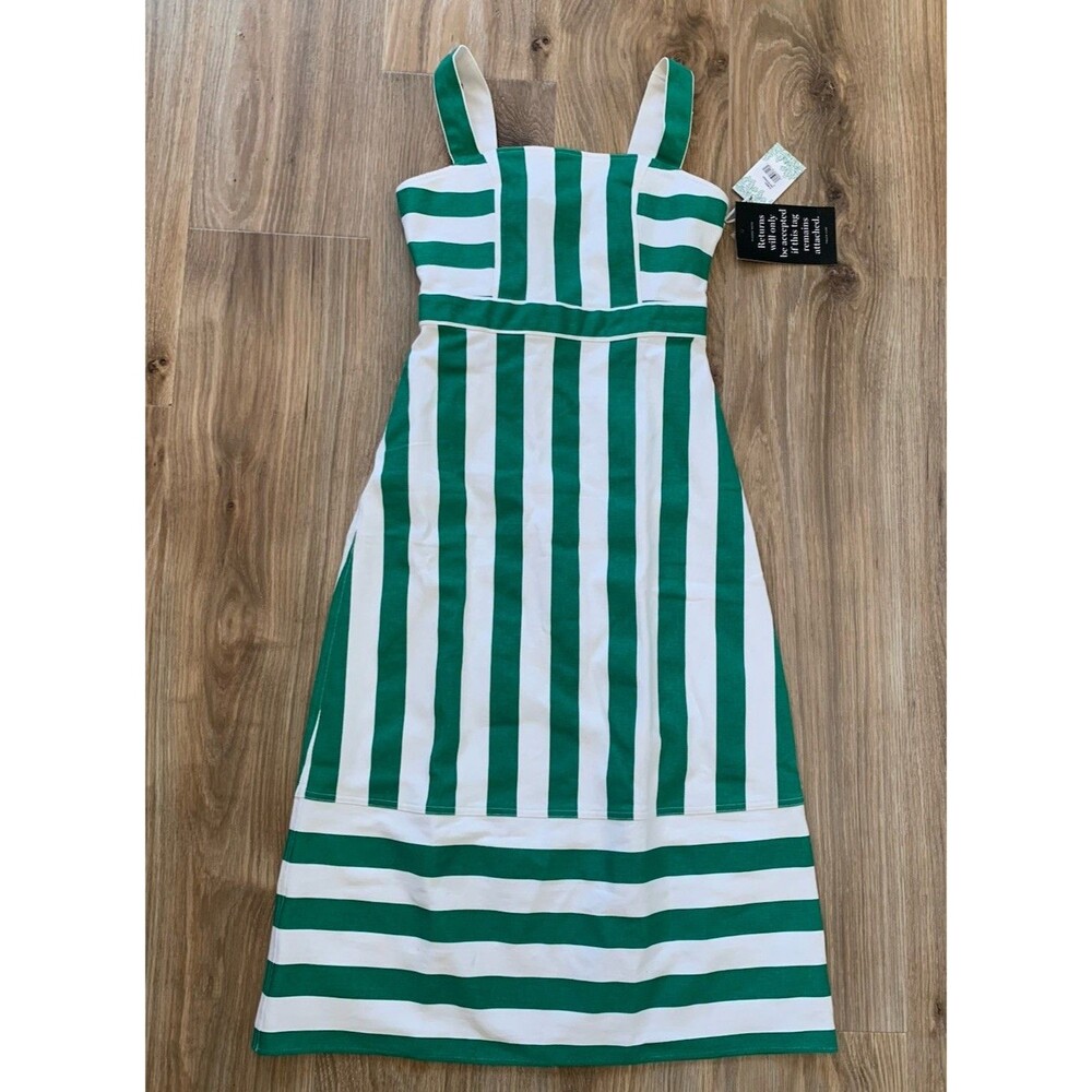 NWT $178 Hyacinth House Tuckernuck Hooper Green Stripe Denim Midi Dress S